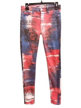 Hudson 10th Anniversary Red and Blue Printed Skinny Jeans Nico Midrise Size 26